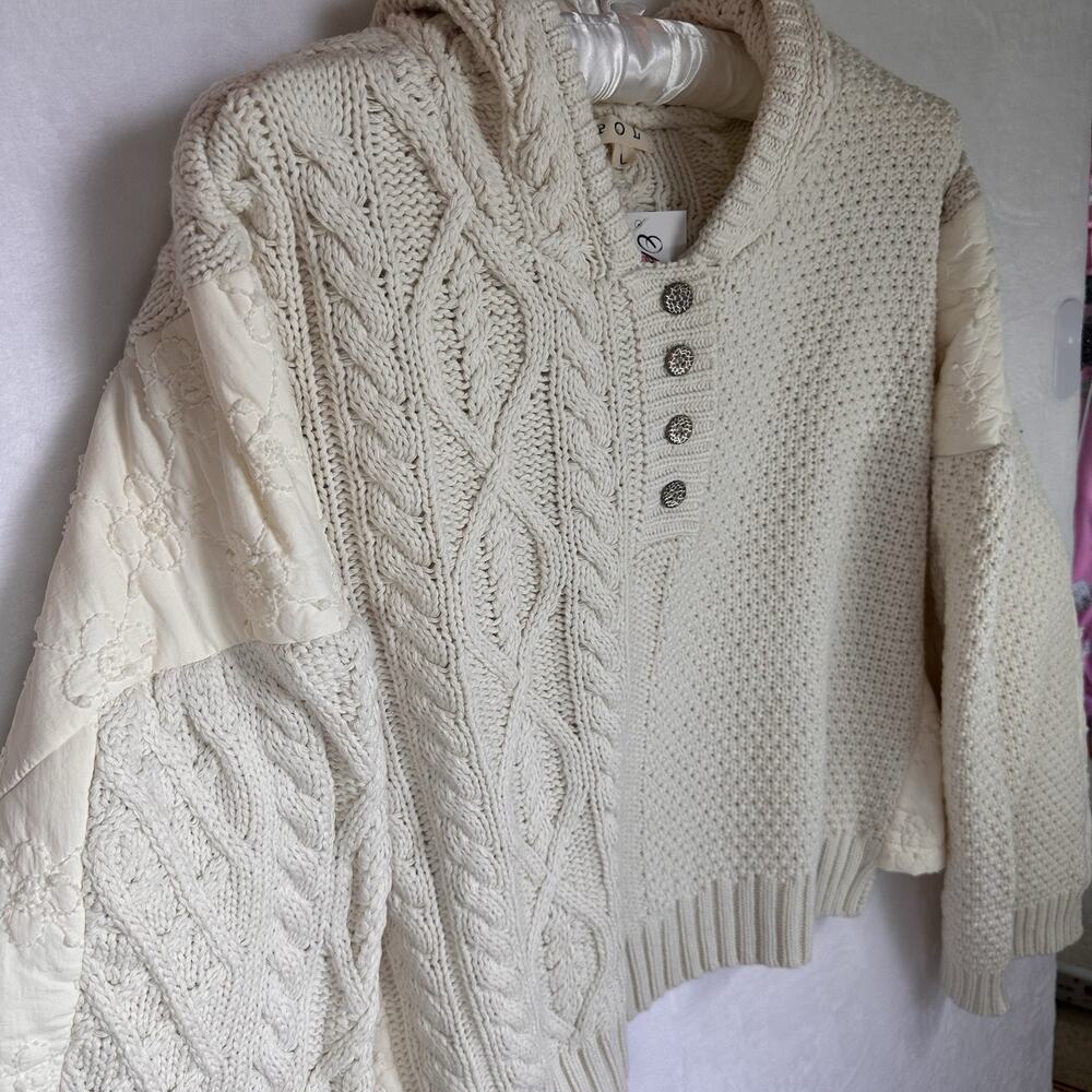 POL IVORY FISHERMAN QUILTED THICK SWEATER PULLOVER JACKET SZ L BAGGY BTS BTC Y2K